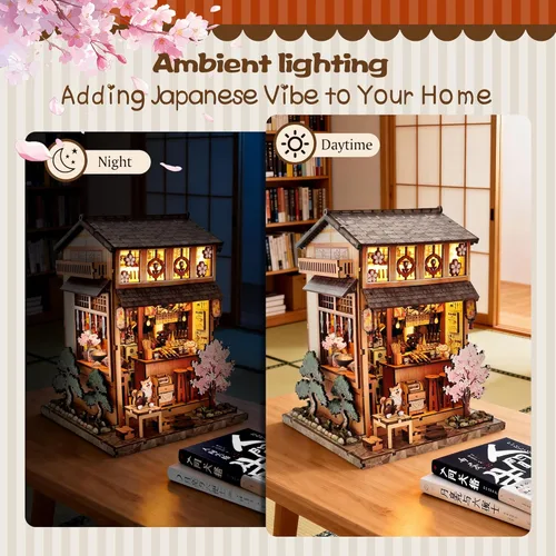 Miniatura 4 de Kit de rincón japonés de bricolaje con luces LED Rompecabezas 3D para adultos y adolescentes, miniaturas para decoración de estanterías, regalo