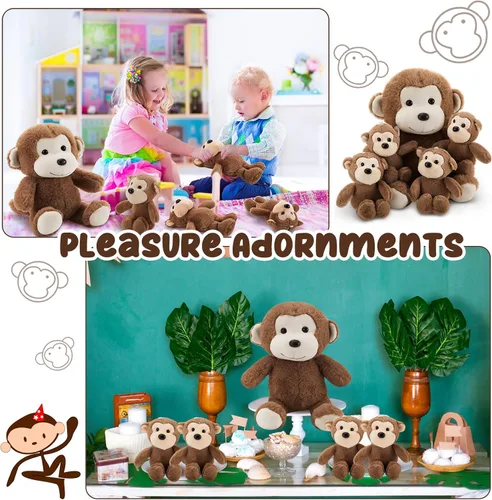 Miniatura 7 de Lewtemi 5 piezas de animales de peluche grandes de mono con 4 lindos monos de peluche suaves animales de peluche para niños y niñas, regalos