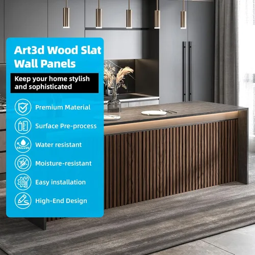 Miniatura 4 de Art3d Paneles de listones de madera de 6 piezas para decoración interior elegante y decoración de techo, panel texturizado 3D de MDF para techo