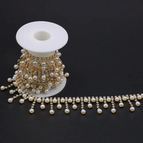 Miniatura 17 de Jerler Cadena de diamantes de imitación de cristal de 1 yarda, cuentas de perlas incrustadas para decoración de bricolaje y adornos de novia, ideal