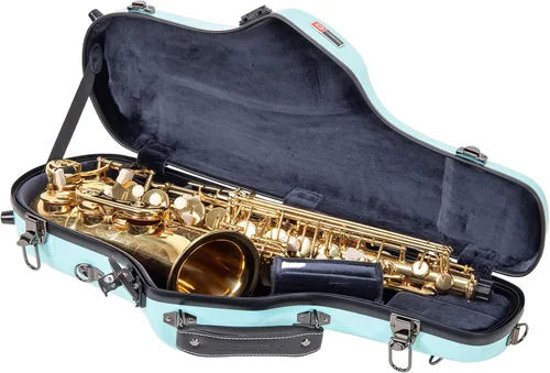 Miniatura 27 de Crossrock Pro-Grade - Estuche curvo para saxofón soprano Negro brillante, cerradura TSA, protección de élite, correas de mochila desmontables