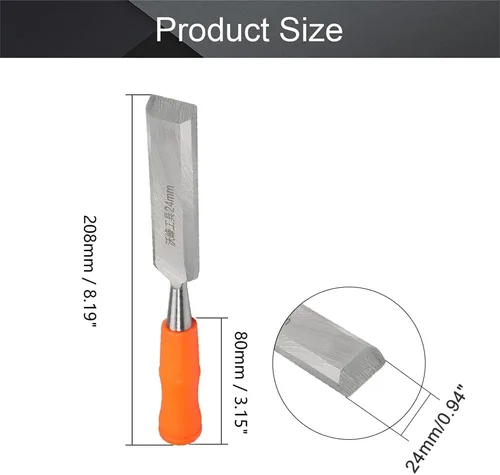 Miniatura 2 de Utoolmart Cincel de madera para carpintería 24mm/0.94" ancho cabeza plana tallado cincel de acero de alto carbono y mango de PVC para carpintería