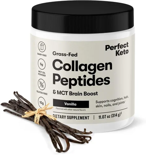 Miniatura 13 de Perfect Keto - Polvo de proteína de péptidos de colágeno con aceite MCT, colágeno hidrolizado, suplemento de tipo I y III, sin gluten, alimentado