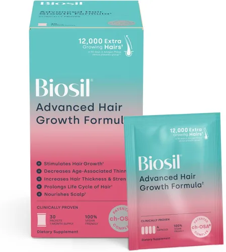 Biosil Vitaminas avanzadas para el crecimiento del cabello, 30 paquetes (suministro de 1 mes), estimula el crecimiento, previene la pérdida de