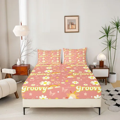 Miniatura 4 de Erosebridal Groovy - Sábana bajera ajustable de flores, tamaño individual, de los años 70S, 80S, 90S, 90S, vintage, floral, para niñas, mujeres