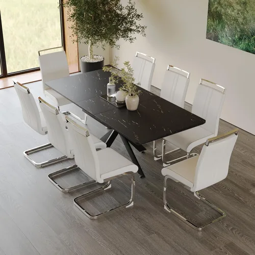 Miniatura 28 de Mesa de comedor de mármol para 4-8, mesa de comedor extensible de 62.4 a 78.15 pulgadas, mesa de cocina moderna, mesa rectangular que ahorra espacio