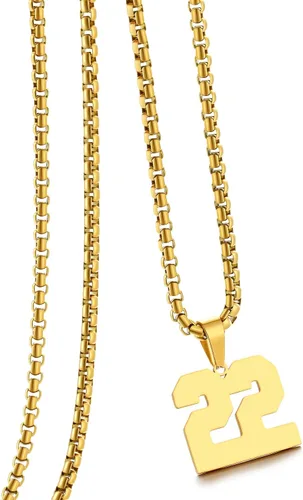 Miniatura 96 de Collar de Número Dorado para Hombre, Cadena de Acero Inoxidable con Colgante de Número para Atletas, Joyería Deportiva Personalizada para Niños