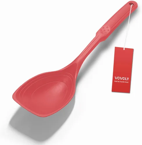 Cuchara de cocina grande de silicona, juego de cuchara sólida antiadherente con perno profundo y marca de medición para mezclar, servir, escurrir,