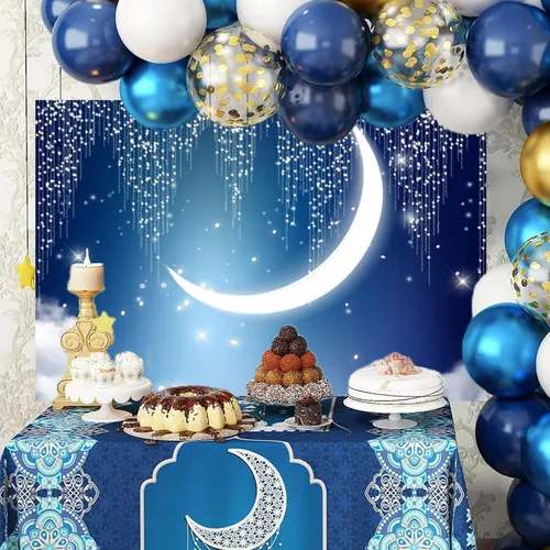 Miniatura 5 de Renaiss Twinkle Twinkle - Telón de fondo de estrella pequeña para sesión de fotos, 5 x 4 pies, media luna brillante, cielo nocturno, fondo