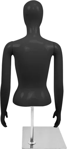 Miniatura 4 de 2 piezas de maniquí femenino negro Torso altura ajustable brazos desmontables vestido forma exhibición w/metal soporte
