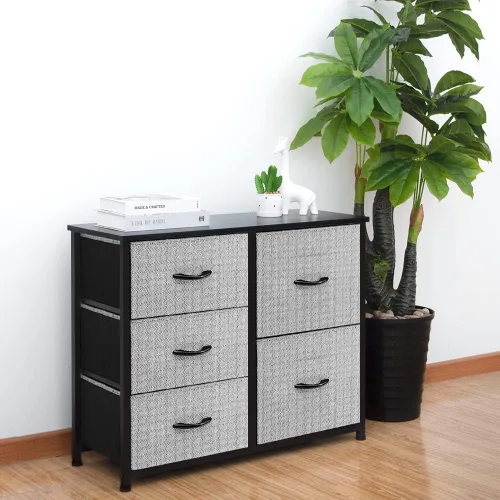Miniatura 4 de Mueble de almacenamiento para tocador, grande, organizador de pie para dormitorio, oficina, sala de estar y armario, 5 cajones extraíbles de tela