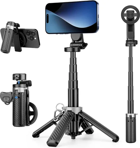 Trípode magnético multifuncional 4 en 1, palo selfie portátil para iPhone y Android con control remoto desmontable y anillo de metal, trípode