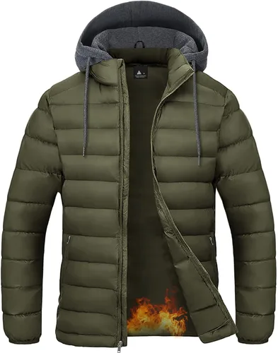 Miniatura 9 de SWISSWELL Chaqueta Puffer Ligera para Hombre con Capucha Acolchada Aislante Resistente al Agua Abrigo Cálido de Invierno con Cremallera y Capucha