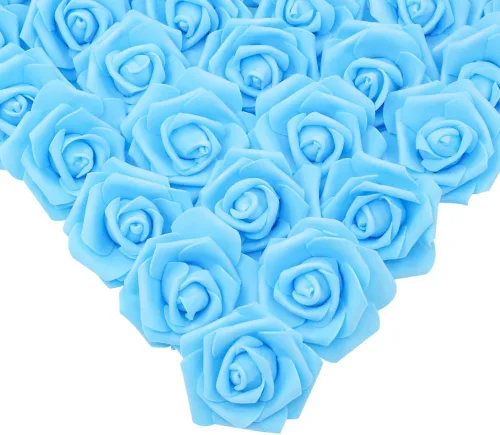 Miniatura 31 de IPOPU 100 unidades de rosas artificiales de aspecto real, rosas falsas de color rosa bebé, rosas de espuma rubor para centros de mesa de boda, Rosa