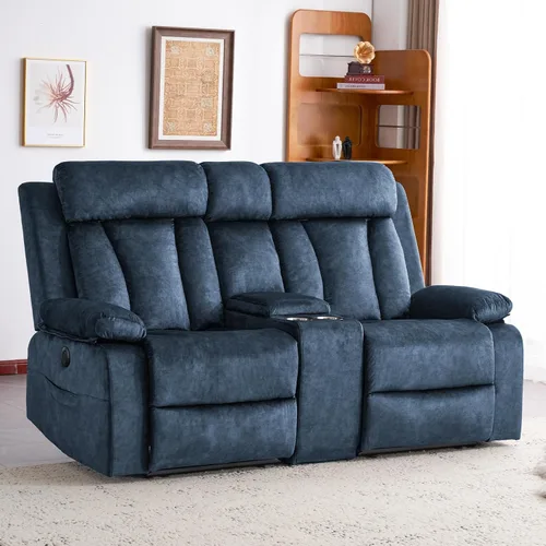 Miniatura 7 de Sofá reclinable de terciopelo, sofá biplaza reclinable doble con calor y masaje, sofá reclinable de pared con USB y tipo C, sofá reclinable