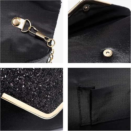 Miniatura 6 de Dasein Bolsos de noche para mujer, monederos formales para boda, fiesta, graduación, con correa para el hombro y solapa con purpurina