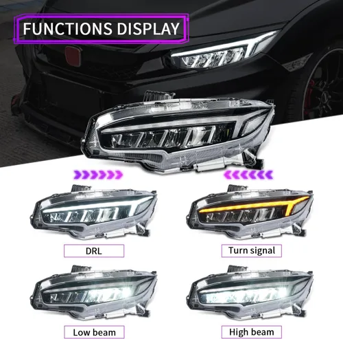 Miniatura 2 de Ensamble de faros Archaic Compatible para Honda Civic de 10ª generación 2016-2021, faro proyector con señal intermitente secuencial para Civic