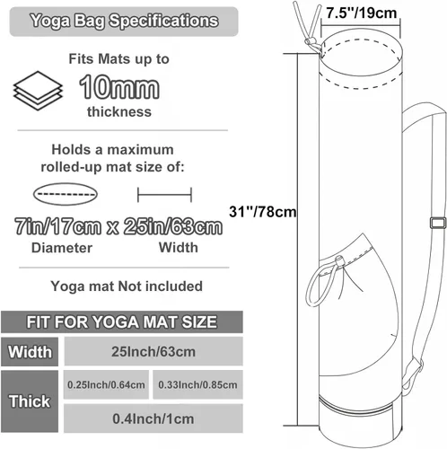 Miniatura 7 de ESVAN Bolsa para esterilla de yoga con múltiples bolsillos. Bolsa de transporte con cordón para esterilla de yoga, Pilates, ejercicio. Bolsa de Lino