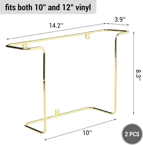 Miniatura 5 de MyGift - Estantes de pared de alambre metálico para discos de vinilo modernos, portadiscos LP colgantes, estantes flotantes para cubiertas de Latón