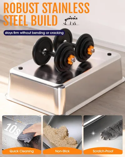 Miniatura 3 de Powools Caja de arena para gatos – Caja de arena de acero inoxidable con tapa para gatito, caja cerrada con base de metal para gatos con cuchara