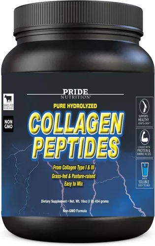 Pride Nutrition Polvo de péptidos de colágeno hidrolizado de origen natural, soporte saludable para el cabello, la piel y las uñas, suplementos de
