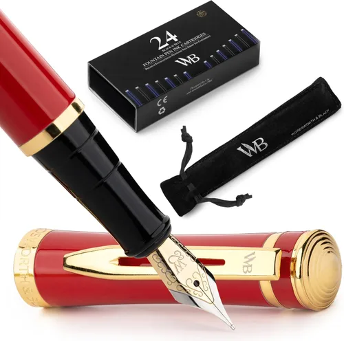 Miniatura 18 de Set de pluma estilográfica Wordsworth & Black, punta mediana dorada de 18 quilates, incluye 24 cartuchos de tinta, un convertidor de repuesto y Todo