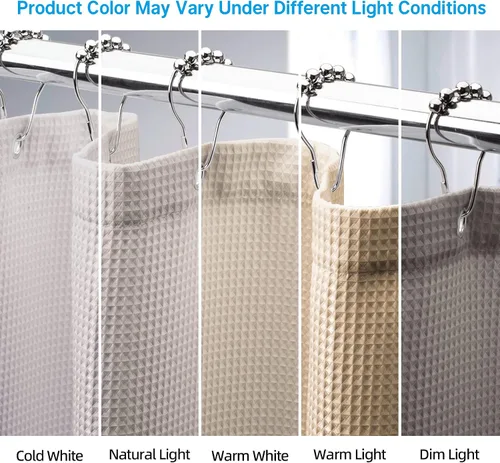 Miniatura 4 de AmazerBath Cortina de Ducha Waffle de 78 Pulgadas de Largo, Cortina de Ducha de Tela Caqui Resistente 240GSM, Cortinas de Ducha de Baño de Calidad