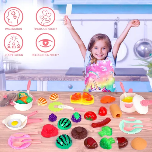 Miniatura 6 de Meaicezli - Juego de accesorios de cocina de juguete para niños, juego de ollas y sartenes para niños pequeños con comida de juguete, platos