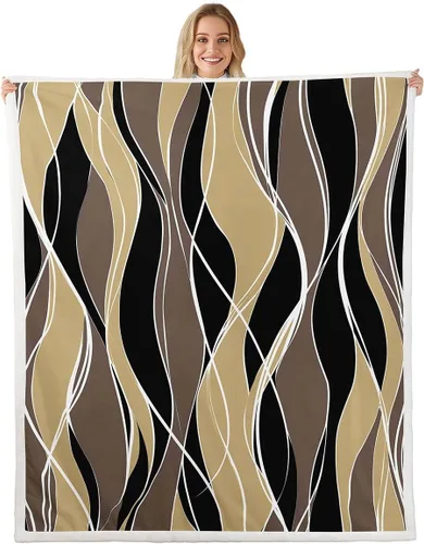 Miniatura 32 de Erosebridal Manta de sherpa moderna para niños y adolescentes, color naranja, verde azulado, negro, manta para silla, manta de forro polar con rayas
