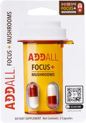 Miniatura 3 de Addall Focus + Mushrooms Suplemento de memoria (paquete de 3) Suplemento cerebral alternativo eficaz #1, píldoras sustitutivas nootrópicas