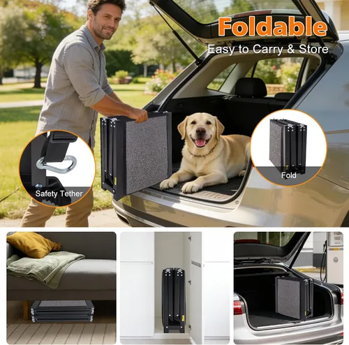 Miniatura 4 de IUNNDS Dog Ramp for Car 63"x17" Portable Dog Ramps for Large Dogs with Non-Slip Rug Surface for SUV Car & Truck, Outdoor Folding Pet Ramp Up to