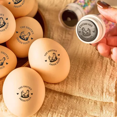 Miniatura 2 de Sellos de huevos personalizados para huevos frescos Sello de huevo de goma personalizado Etiquetas de huevos de granja Regalos de gallinero