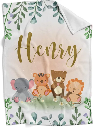 Miniatura 16 de Mantas de bebé personalizadas para niños, regalos personalizados para bebés con nombre, manta de forro polar suave y ligera (león bebé)