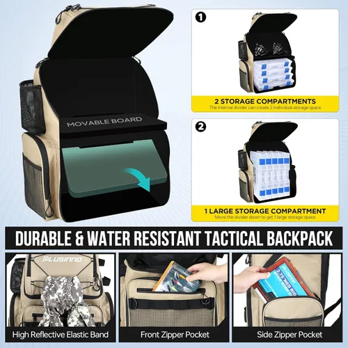 Miniatura 6 de PLUSINNO - Mochila de pesca con portacañas y enfriador de 45L, mochila grande resistente al agua para aparejos de pesca, ideal para guardar