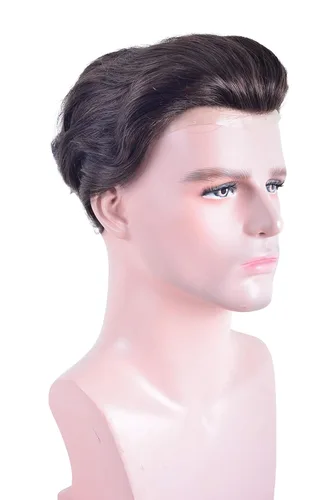 Miniatura 3 de LLWear - Peluca de cabello humano para hombre, encaje francés de 8 x 10 pulgadas, con base de gorra de poliuretano transparente de 360 grados