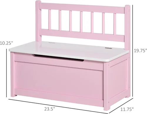 Miniatura 3 de Qaba Caja de juguetes, banco de almacenamiento para niños con interior grande de 27 L, organizador de juguetes con tapa superior y respaldo, muebles
