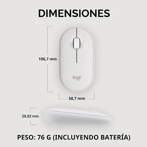 Miniatura 8 de Ratón Logitech Pebble Mouse 2 M350s Slim Bluetooth inalámbrico, portátil, ligero, botón personalizable, clics silenciosos, Easy-Switch para Windows