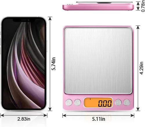 Miniatura 7 de Diyife - Báscula de alimentos de cocina de alta precisión de 0.00 oz, báscula digital portátil de 17.64 oz con pantalla LCD, tare, báscula Rosa