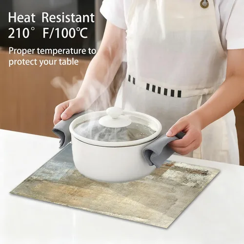 Miniatura 5 de Beige Grey Placemats Place Mats Set of 4 Modern Abstract Art Kitchen Table Mats - Washable Wipeable Linen Cloth Heat Resistant Dining Placemats for