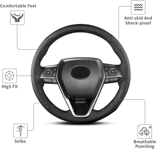 Miniatura 3 de Funda de volante cosida a mano, compatible con Toyota RAV4 SUV 2019-2024 / Avalon 2019-2022 / Camry 2018-2024 / Corolla 2020-2025, funda de cuero