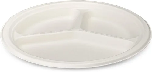 Miniatura 2 de GUSTO Platos de papel de caña de azúcar 100% compostables, resistentes, ecológicos, biodegradables, blancos, 10 pulgadas, 3 compartimentos, 125
