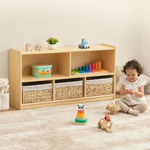 Miniatura 5 de OOOK Gabinete de almacenamiento de madera con 5 compartimentos, estante Montessori para organizadores y almacenamiento de juguetes, organizador