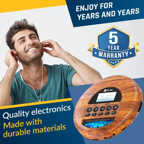 Miniatura 5 de KLIM Nomad Wood - Reproductor portátil de CD Walkman - Batería de larga duración - Incluye auriculares - Radio FM - Compatible con reproductor de CD