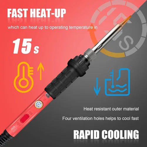 Miniatura 3 de Kit de soldador portátil de 60 W con calentador de cerámica, 5 puntas, soporte, soldadura - para metal, joyería, reparación eléctrica 60w 9-en-1