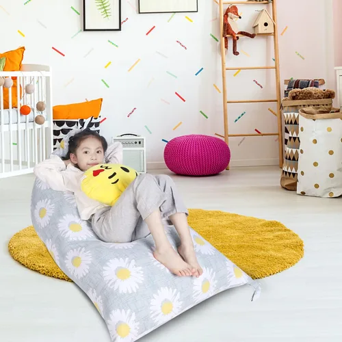 Miniatura 6 de LOLOMLO Funda para puf de almacenamiento de animales de peluche, lona con margaritas de felpa, artículos de almacenamiento y asiento sentado