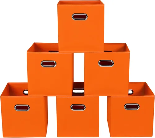 Contenedores de almacenamiento de tela, organizadores de tela con asa, cubos plegables para almacenamiento de tela o accesorios, 11 x 11 x 11 Naranja