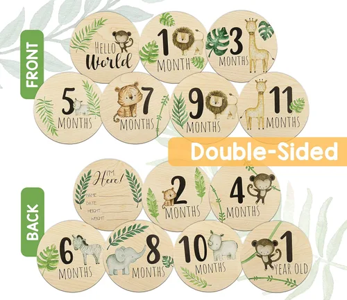 Miniatura 2 de Tarjetas de hitos mensuales de madera para bebés con letrero de anuncio, regalos de embarazo y baby shower para niños y niñas, accesorios