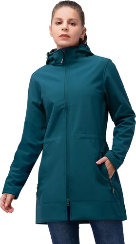 Miniatura 11 de 33,000ft Chaqueta de Lluvia Impermeable para Mujer de Softshell Largo con Capucha y Forro de Forro Polar, Cortavientos
