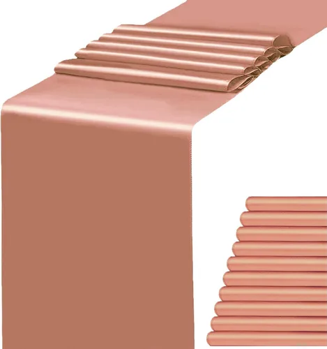 Miniatura 10 de Paquete de 10 caminos de mesa de satén rosa claro de 12 x 108 pulgadas - WENSINL camino de mesa rosa claro para fiesta, boda, cumpleaños, banquete