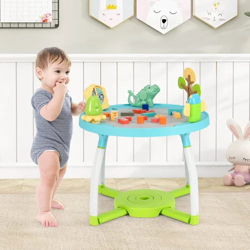 Miniatura 9 de BABY JOY Centro de actividades 5 en 1 para bebés, puentes y gorilas con juguetes extraíbles, luces y música, 3 alturas ajustables, centro de juego